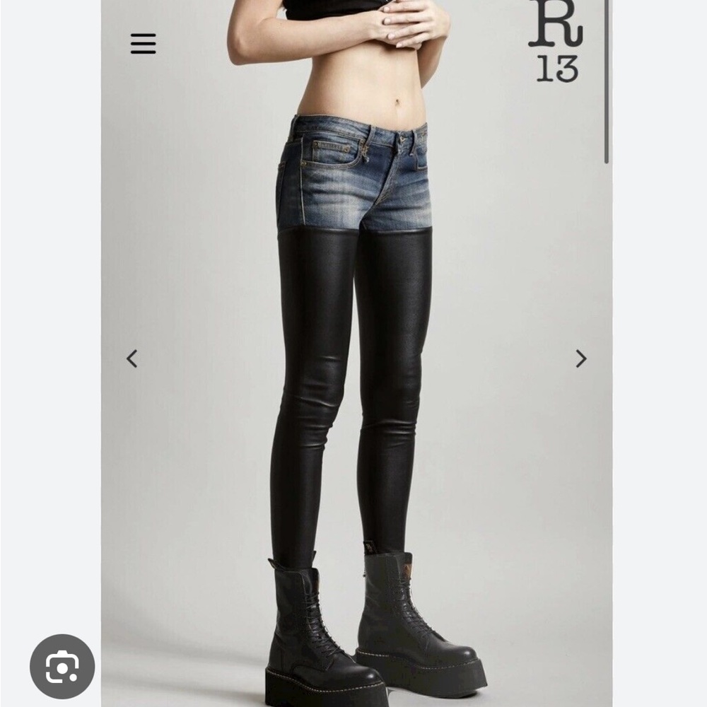 R13 blue jeans with leather chaps